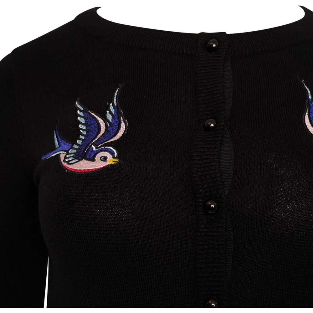 Women’s Vintage Bird Embroidery Cardigan Knit Retro Sweater Medium - Picture 3 of 4
